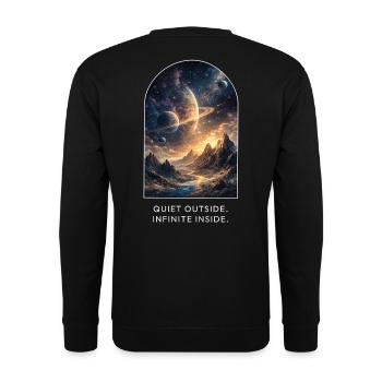 Draußen ist es ruhig. Unendlich im Inneren. - Unisex Pullover - Schwarz - Hinten - Alina (178cm)