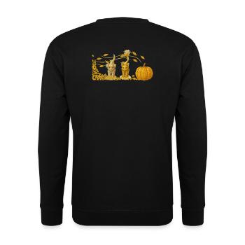 Goldene  Herbst Hund, Katze und Kürbis - Unisex Pullover - Schwarz - Hinten - Michal (187cm)