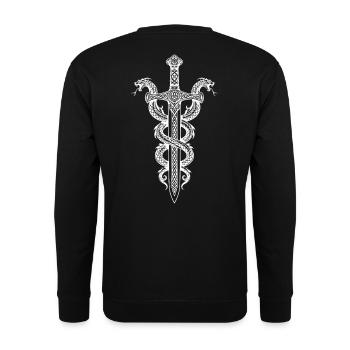 Verziertes Schwert mit Zwillingsgewickelten Drachen - Unisex Pullover - Schwarz - Hinten - Michal (187cm)