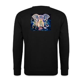 Mandala Éléphant / par Anima Art par Silvia, - Sweat-shirt Unisexe - noir - Dos - Alina (178cm)