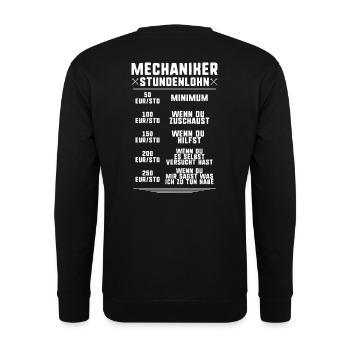 Mechaniker/Mechanikerin/Mechanik/Stundenlohn/Lohn - Unisex Pullover - Schwarz - Hinten - Michal (187cm)