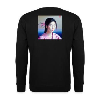 Silent Blossom – Aesthetic Art Design - Unisex Pullover - Schwarz - Hinten - Michal (187cm)