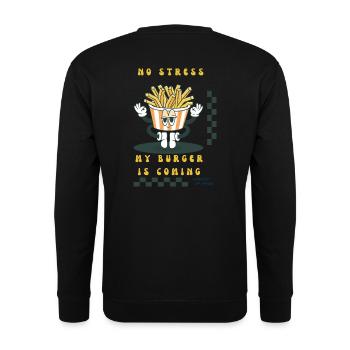 T-Shirt No stress my burger Retro Logo - Unisex Pullover - Schwarz - Hinten - Alina (178cm)