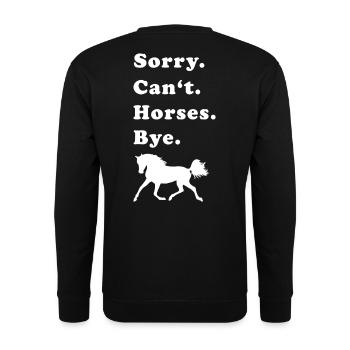 Sorry Can't Horses Bye Pferd Reiten Geschenk - Unisex Pullover - Schwarz - Hinten - Michal (187cm)