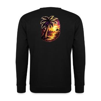 Palmen am Neon Sonnenuntergang Zoopy - Unisex Pullover - Schwarz - Hinten - Michal (187cm)