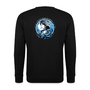 Asiatin, blaue Augen, Drache, illustration - Unisex Pullover - Schwarz - Hinten - Alina (178cm)