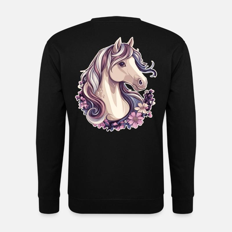 Pferd Pferdemotiv Blumen - Unisex Pullover - Schwarz