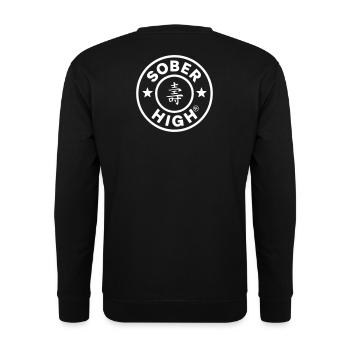 Live clean. Feel high. soberhigh. - Unisex Sweatshirt - black - Back - Alina (178cm)