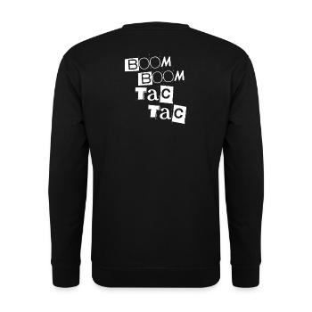 BOOM BOOM TAC TAC - Unisex Pullover - Schwarz - Hinten - Michal (187cm)