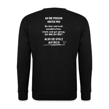 An Die Person Hinter Mir Wertvoll Spruch - Unisex Pullover - Schwarz - Hinten - Michal (187cm)