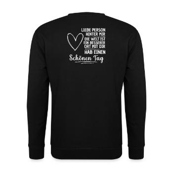 Liebe Person Spruch - Unisex Pullover - Schwarz - Hinten - Michal (187cm)