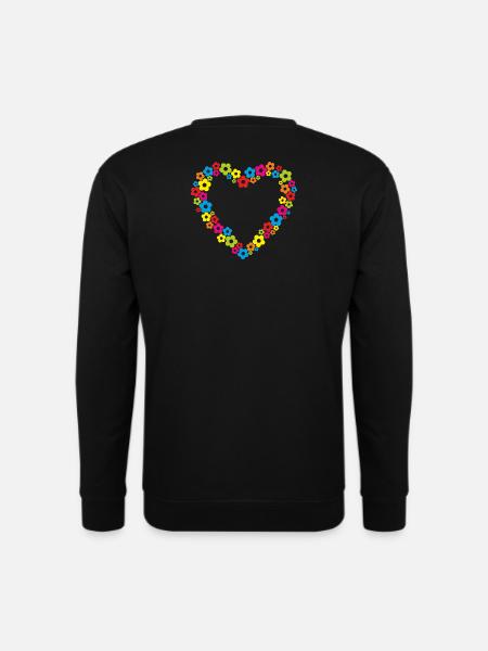 Herz Flower Power Blume 70er bunt Geschenk - Unisex Pullover - Schwarz