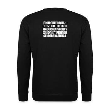 Einhornfeindlich - Unisex Pullover - Schwarz - Hinten - Alina (178cm)