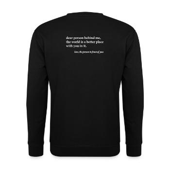 Chère personne derrière moi – Citation positive - Sweat-shirt Unisexe - noir - Dos - Alina (178cm)