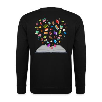 Flying Books - fliegende Bücher - Herzform - Unisex Pullover - Schwarz - Hinten - Alina (178cm)
