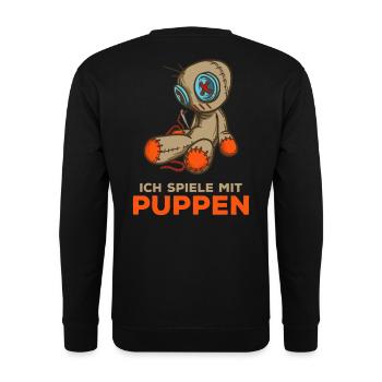 Ich spiele mit Puppen - Voodoo Puppe - Sarkasmus - Unisex Pullover - Schwarz - Hinten - Alina (178cm)