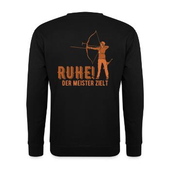 Ruhe! Der Meister zielt! Bogenschießen Bogensport - Unisex Pullover - Schwarz - Hinten - Michal (187cm)