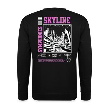 « Skyline Symphonies » Design streetwear - Sweat-shirt Unisexe - noir - Dos - Alina (178cm)