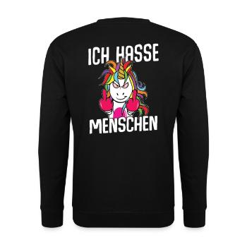 Unicorn Ich hasse Menschen - Unisex Pullover - Schwarz - Hinten - Michal (187cm)