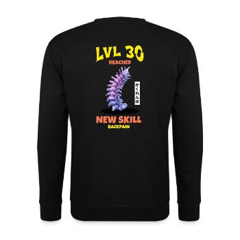 LVL 30 Reached New Skill "Backpain" - Unisex Pullover - Schwarz - Hinten - Alina (178cm)