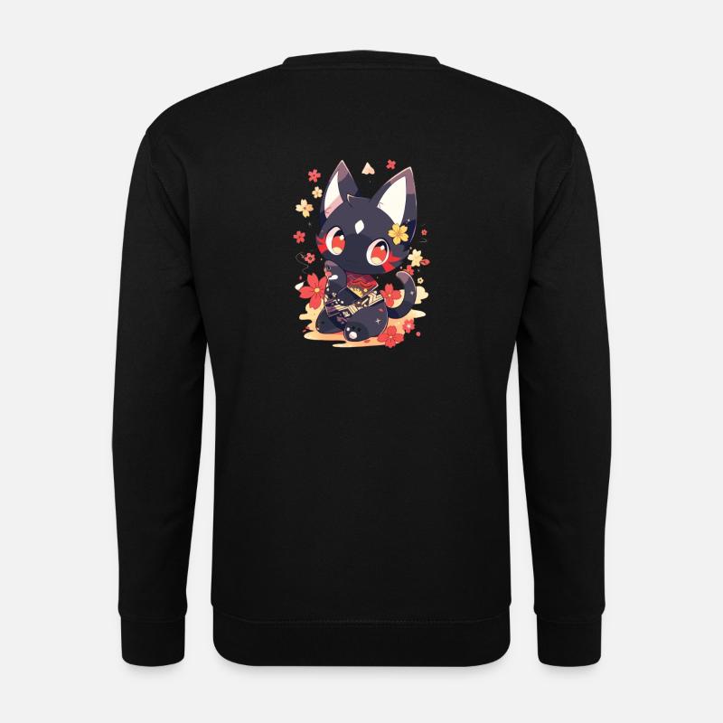 Cute anime cat with fish - Unisex Sweatshirt - black