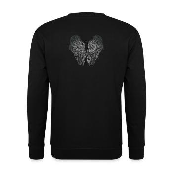 Herzförmige silberne Schutzengel-Flügel - Unisex Pullover - Schwarz - Hinten - Alina (178cm)