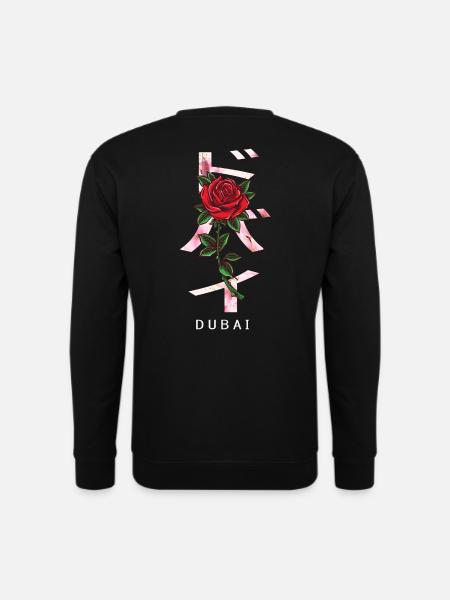 Dubai in Japanisch mit Rosen und Kirschblüten - Unisex Pullover - Schwarz