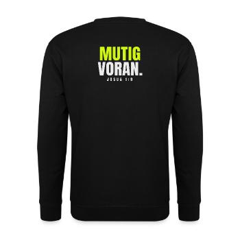 Mutig voran – Josua 1,9 - Unisex Pullover - Schwarz - Hinten - Michal (187cm)