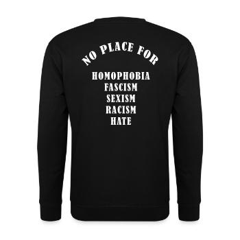 NO PLACE FOR cooles Geschenk statement hate - Unisex Pullover - Schwarz - Hinten - Alina (178cm)