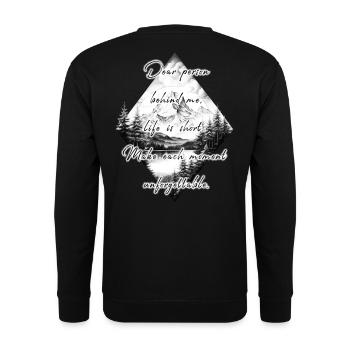 Spruch für die Person Hinter Dir Schöner Moment - Unisex Pullover - Schwarz - Hinten - Alina (178cm)