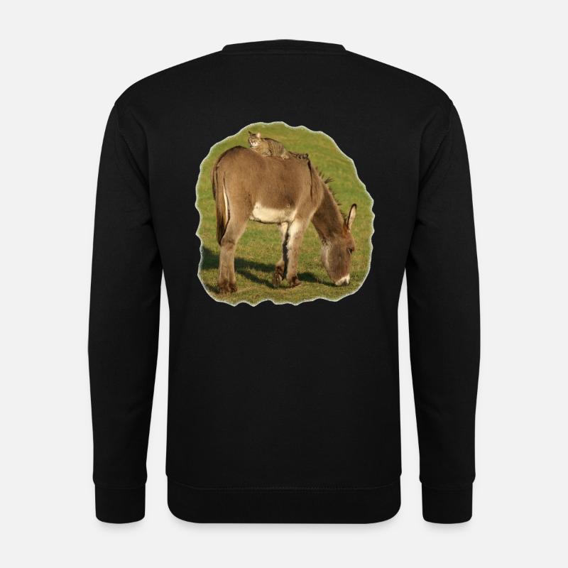 Katze sitzt auf Esel beste Freunde best friends - Unisex Pullover - Schwarz