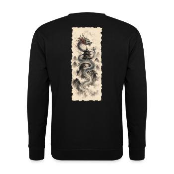 Blauer Drache im chinesischen Bergnebel - Unisex Pullover - Schwarz - Hinten - Michal (187cm)