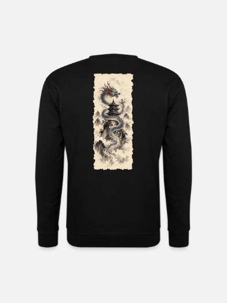 Blauer Drache im chinesischen Bergnebel - Unisex Pullover - Schwarz