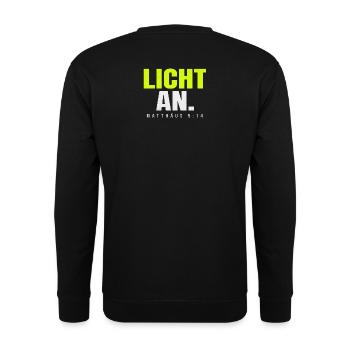 Licht an. – Matthäus 5,14 - Unisex Pullover - Schwarz - Hinten - Michal (187cm)
