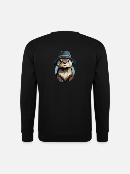 Otter mit Fischerhut - Unisex Pullover - Schwarz