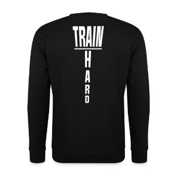 Train Hard Backprint Training Gym Fitness - Unisex Sweatshirt - black - Back - Alina (178cm)