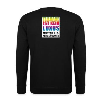 Teilhabe ist kein Luxus keine Kürzungen - Unisex Pullover - Schwarz - Hinten - Michal (187cm)