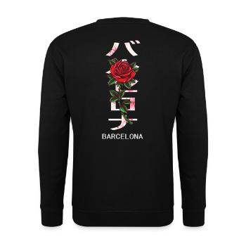 Barcelone en japonais avec des roses et des fleurs de cerisier - Sweat-shirt Unisexe - noir - Dos - Michal (187cm)