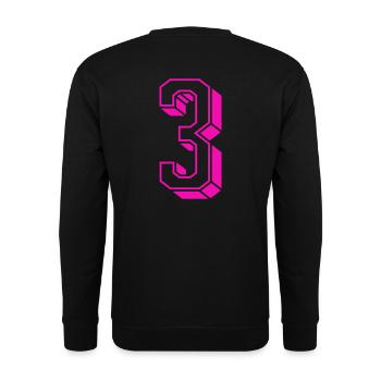 Zahl drei - Nummer 3 pink Mädchen Trikotnummer - Unisex Pullover - Schwarz - Hinten - Alina (178cm)