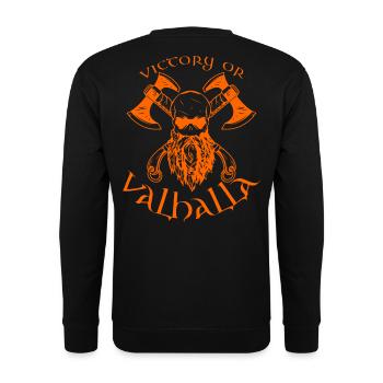 Victory or Valhalla - Unisex Pullover - Schwarz - Hinten - Alina (178cm)