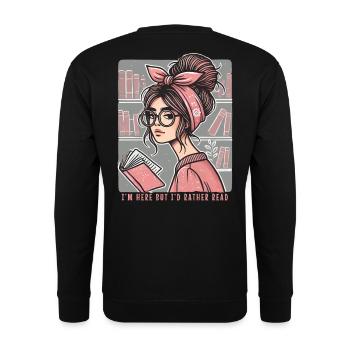 Retro Book Girl Motif for Frequent Readers with Style - Unisex Sweatshirt - black - Back - Alina (178cm)