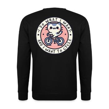 Bicycle cat with naughty saying for - Unisex Sweatshirt - black - Back - Alina (178cm)
