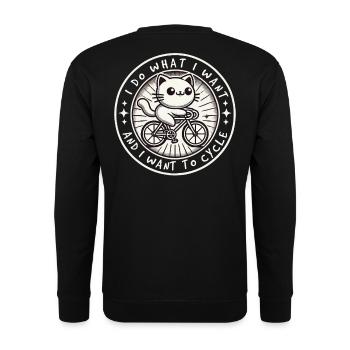 Lustige Fahrrad Katze mit klarer Haltung - Unisex Pullover - Schwarz - Hinten - Alina (178cm)