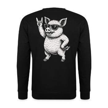 Funny Pig Rock Music Heavy Metal Vibes - Unisex Sweatshirt - black - Back - Alina (178cm)