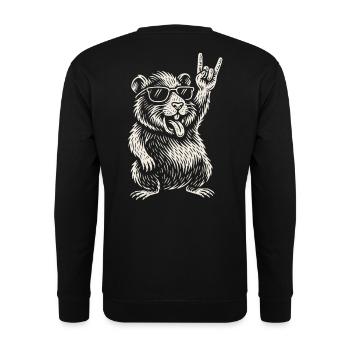 Guinea Pig Rock Music Funny Heavy Metal Retro - Unisex Sweatshirt - black - Back - Alina (178cm)