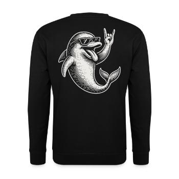Metall Musik Rock Lustiger Delphin Heavy Metal - Unisex Pullover - Schwarz - Hinten - Michal (187cm)
