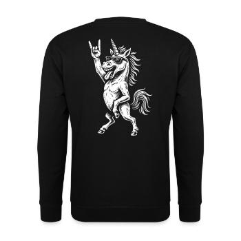 Rockmusik Einhorn Lustig Heavy Metal - Unisex Pullover - Schwarz - Hinten - Michal (187cm)