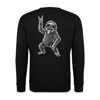Lustige Rockmusik Faultier Heavy Metal Vibes - Unisex Pullover - Schwarz - Hinten - Michal (187cm)