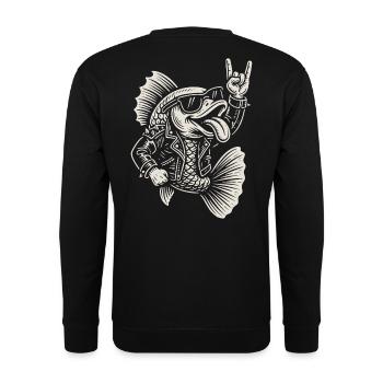 Rockmusik Lustige Fische Metallmusik Goldfisch - Unisex Pullover - Schwarz - Hinten - Michal (187cm)