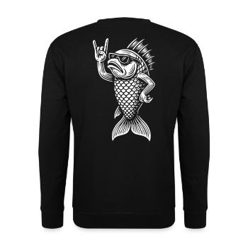 Heavy Metal Guppy Fisch Lustige Rockmusik Vibes - Unisex Pullover - Schwarz - Hinten - Alina (178cm)